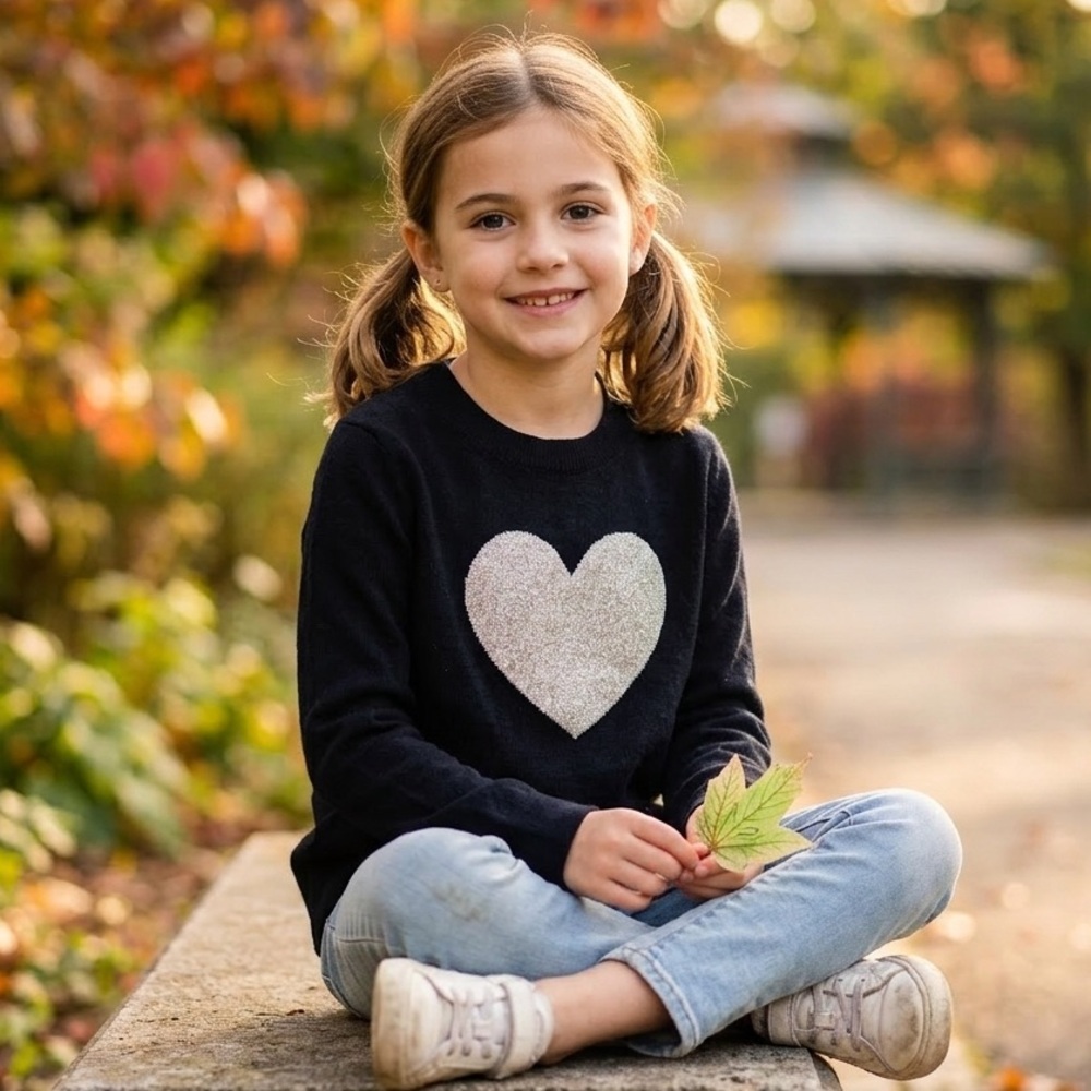 Crewcuts Cotton Black Sweater with Gold Heart